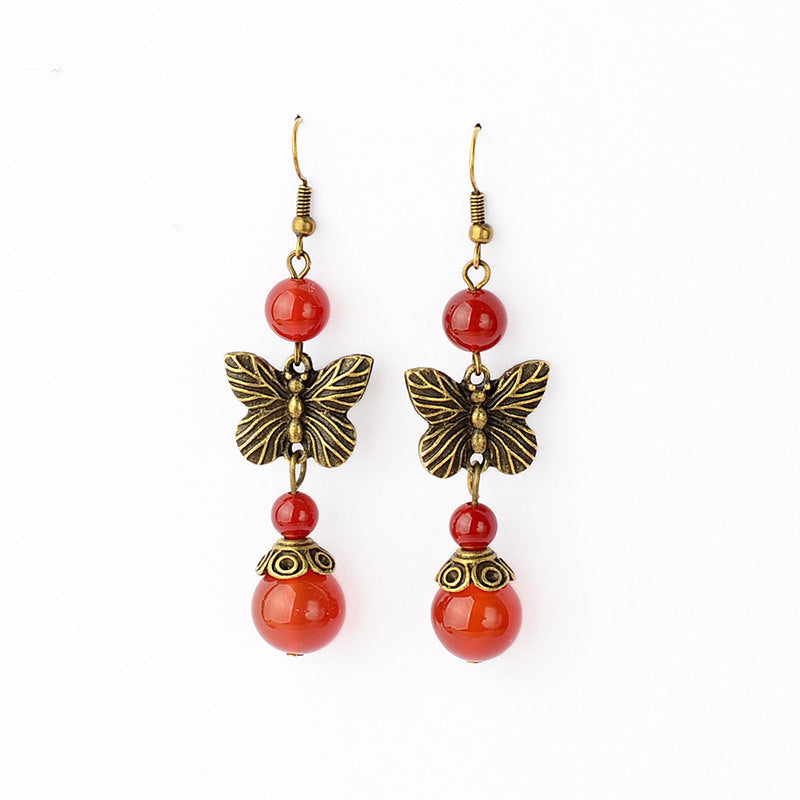 Butterfly Vintage Red Agate Drop Earrings