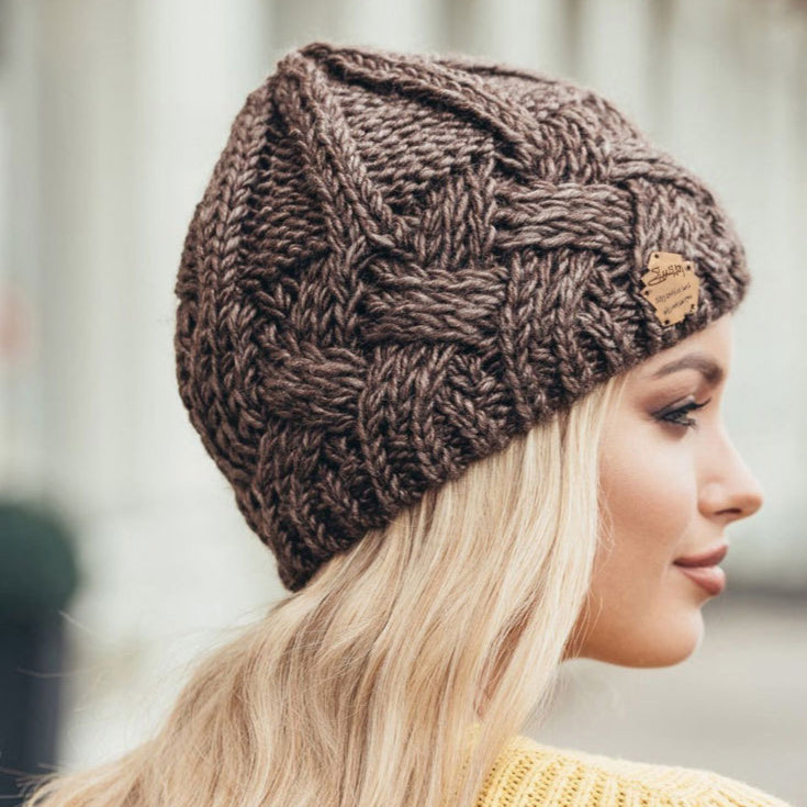 Vintage Diamond-Pattern Chunky Knit Fall/Winter Hat