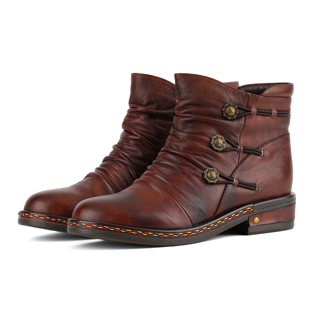 Retro Charm Leather Flat Ankle Boots