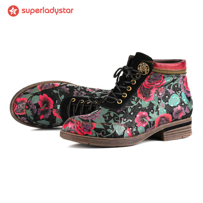 Botas de tapeçaria floral de tapeçaria vintage