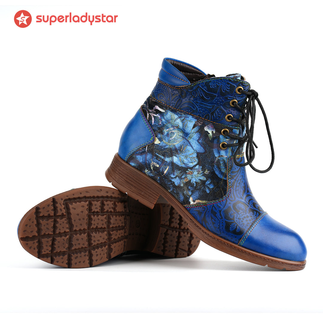 Midnight Blossom Lace-Up Ankle Boots