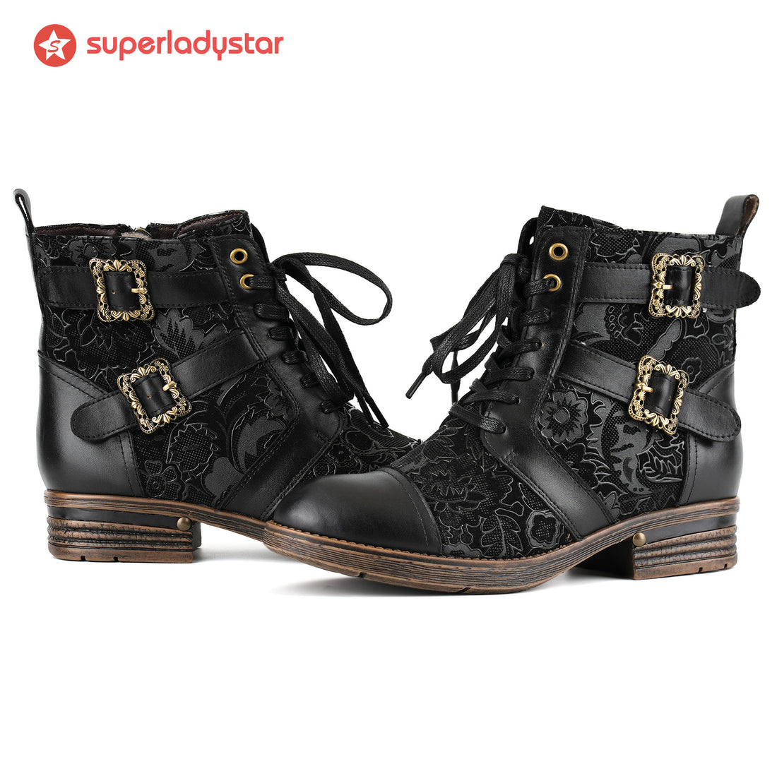 Timeless Grace Floral Lace-Up Flat Ankle Boots