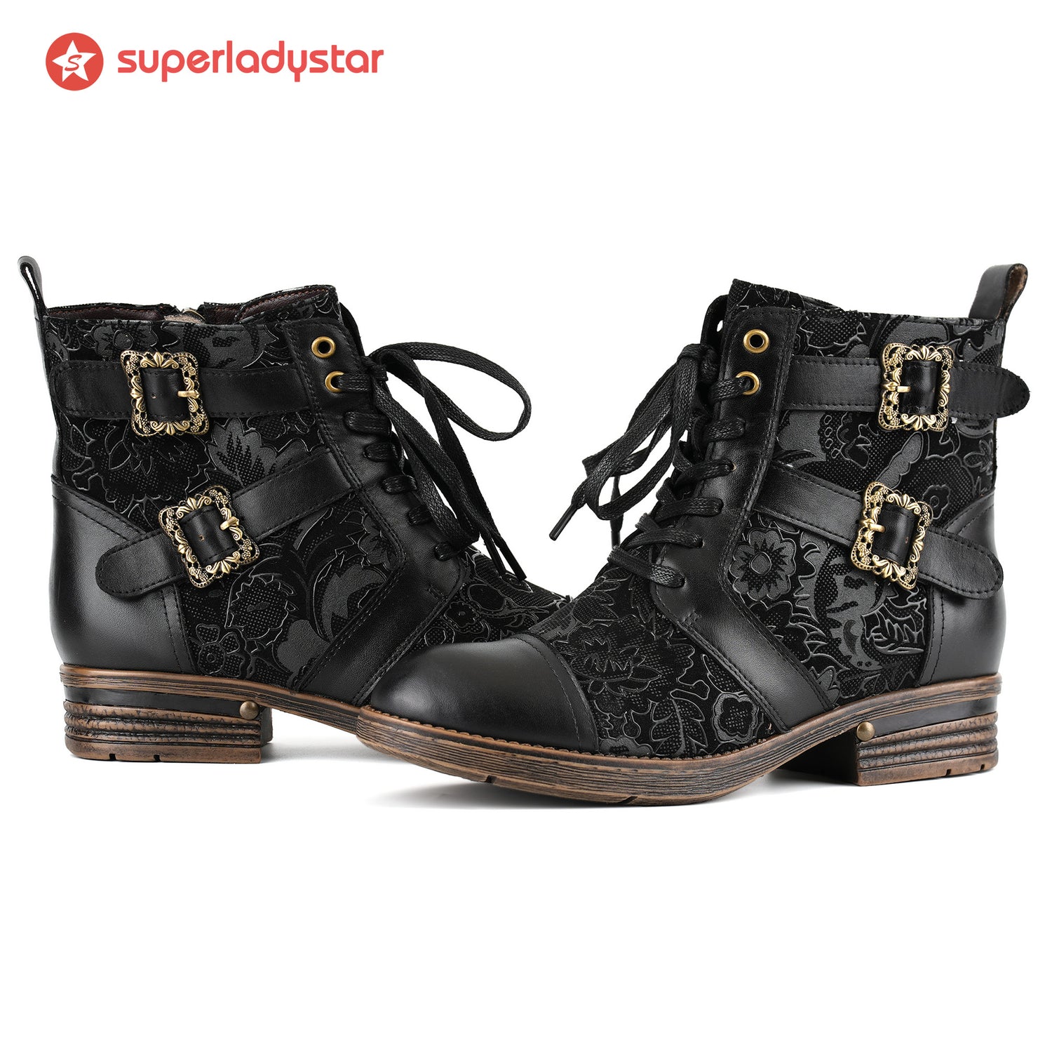 Timeless Grace Floral Lace-Up Flat Ankle Boots