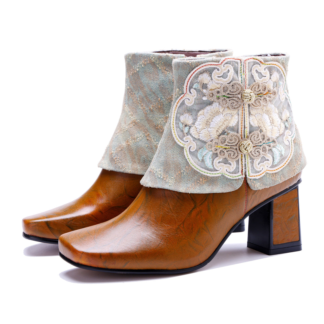 Embroidered Foldover Ankle Boots
