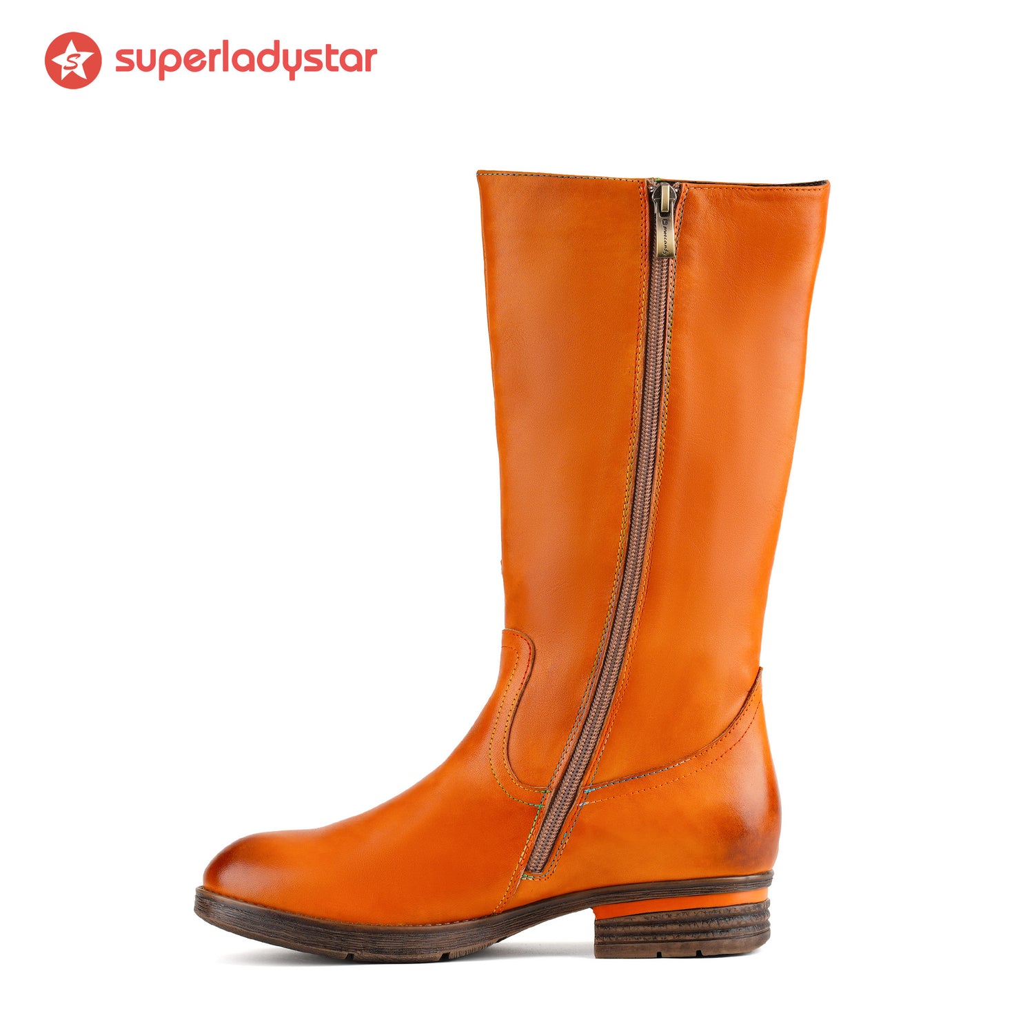 Retro Floral Leather Flat Tall Boots