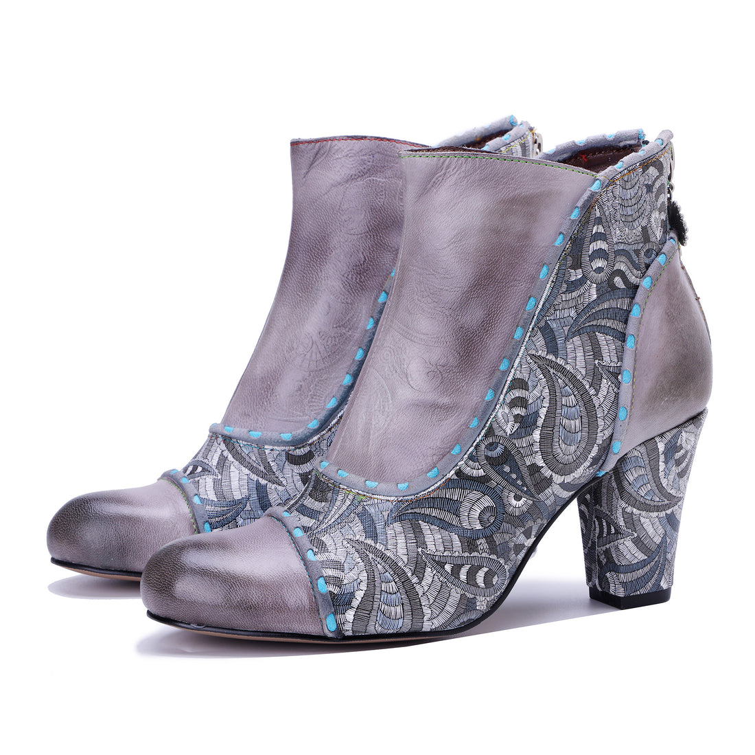 Silver Mist Paisley Ankle Boots