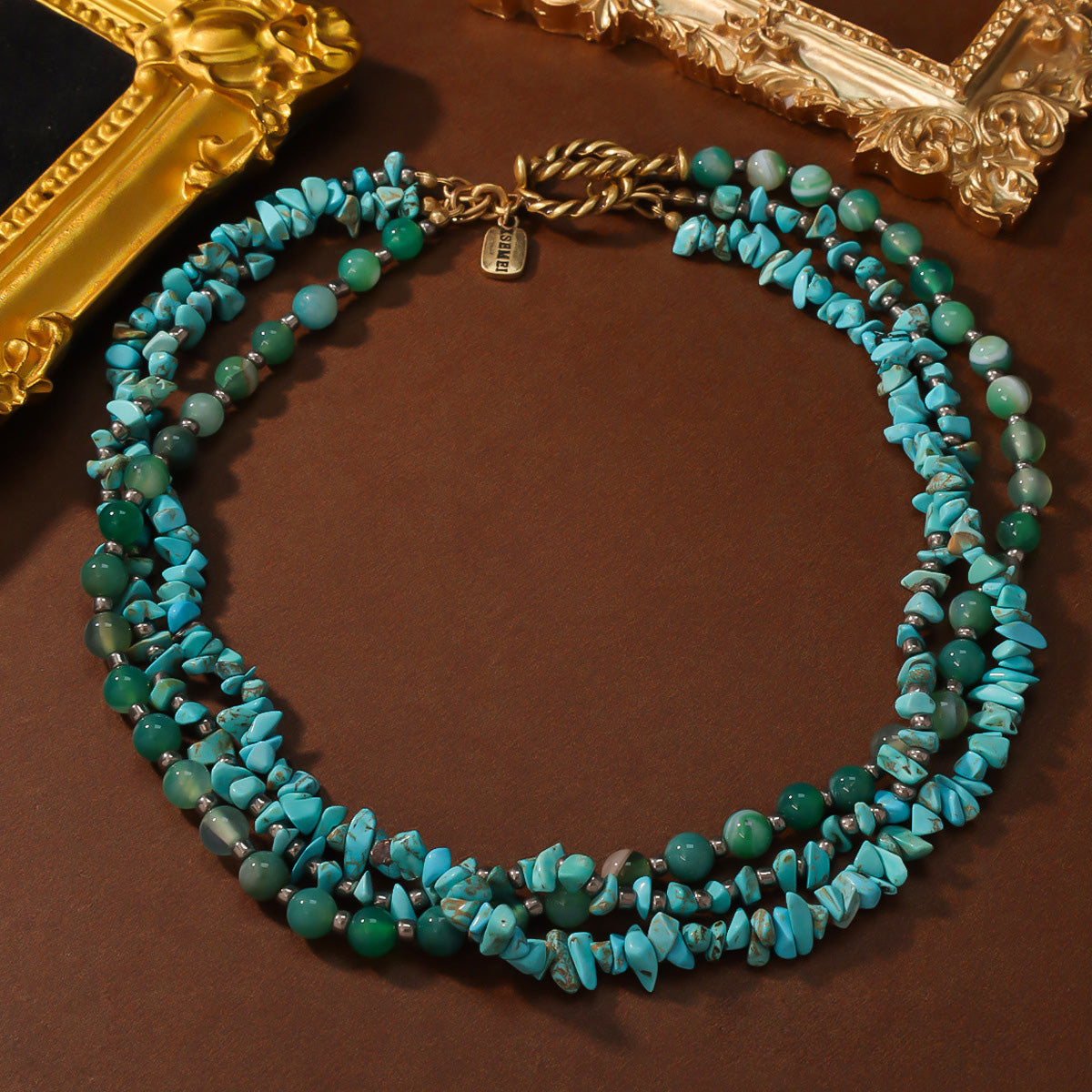 Vintage Blue Pine Multi-Layer Necklace and Earrings Set