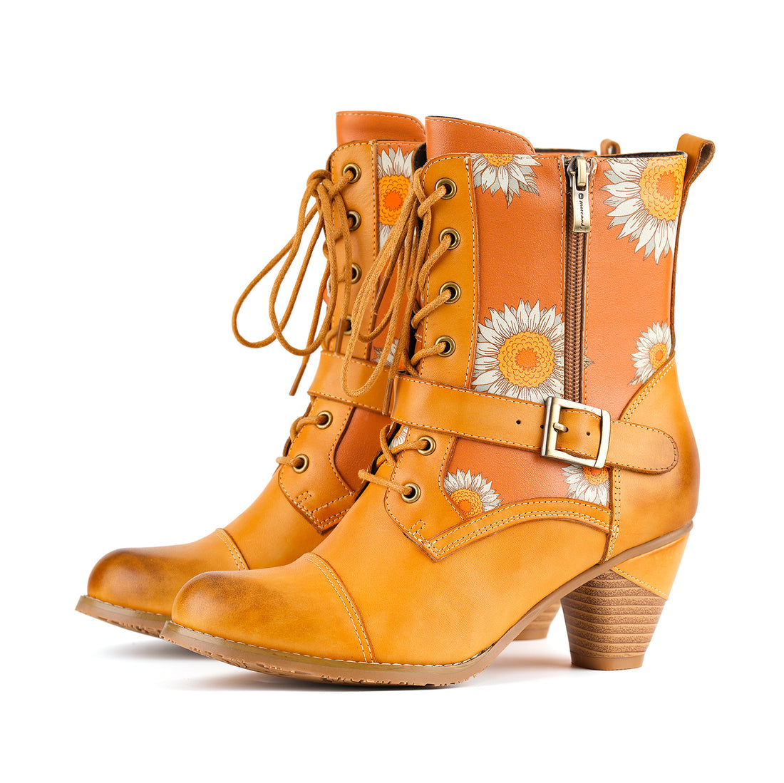 Golden Bloom Lace-Up Ankle Boots(Pre-order)