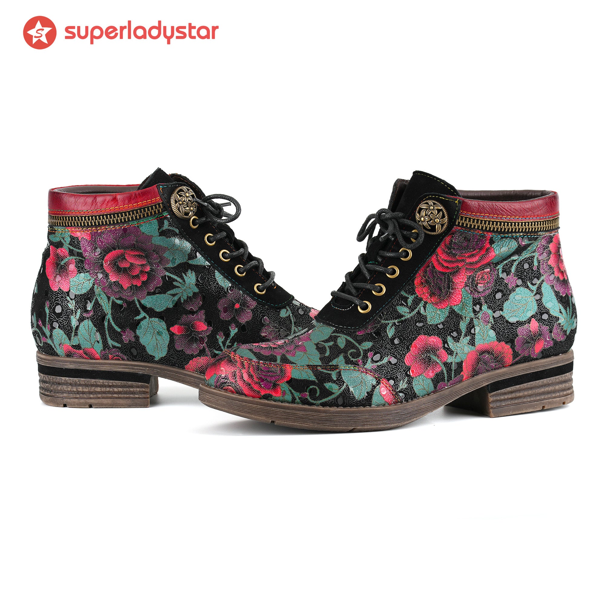 Botas de tapeçaria floral de tapeçaria vintage