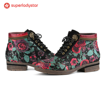 Botas de tapeçaria floral de tapeçaria vintage