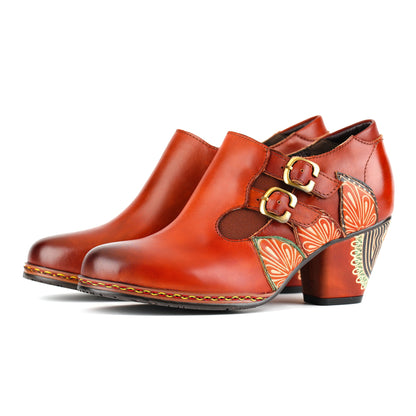 Retro Pattern Leather Zipper Pumps