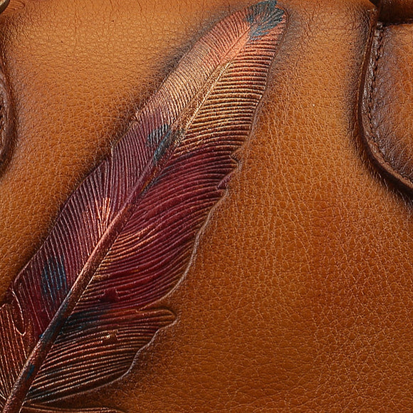 Feather-Embossed Genuine Leather Casual Fashion Bag