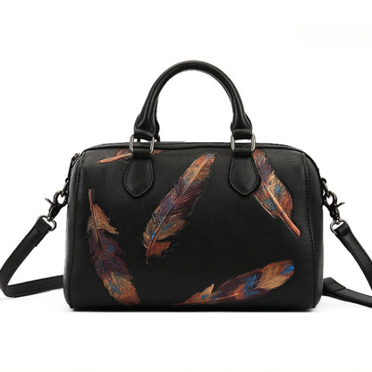 Feather-Embossed Genuine Leather Casual Fashion Bag