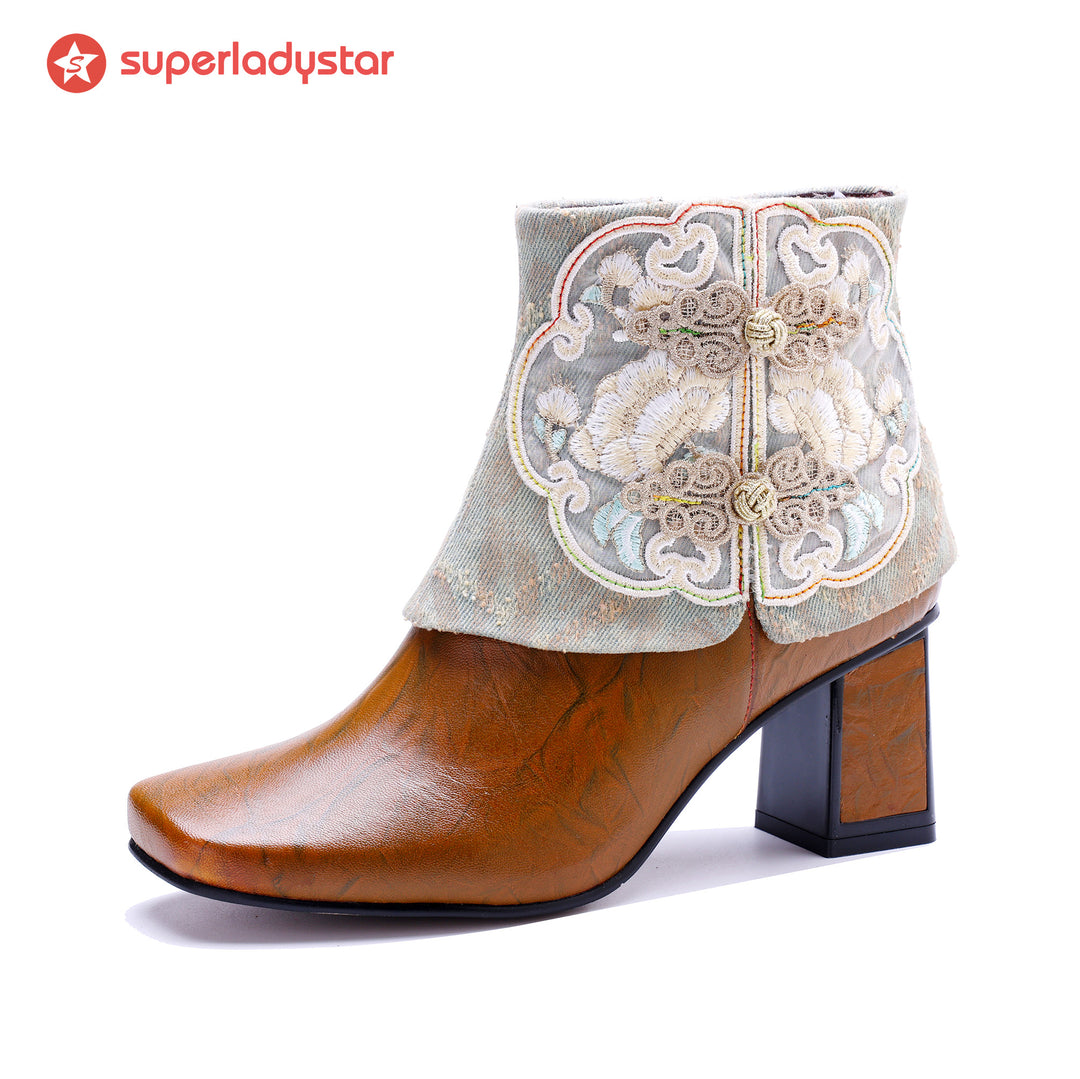 Botas dobráveis ​​bordadas no tornozelo