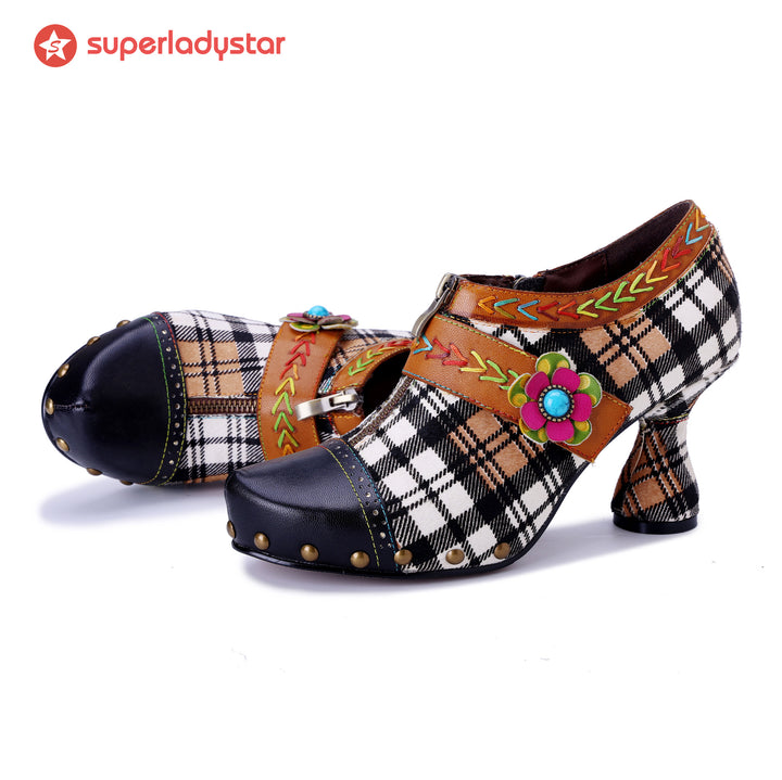 Vintage Plaid Blossom Pumps