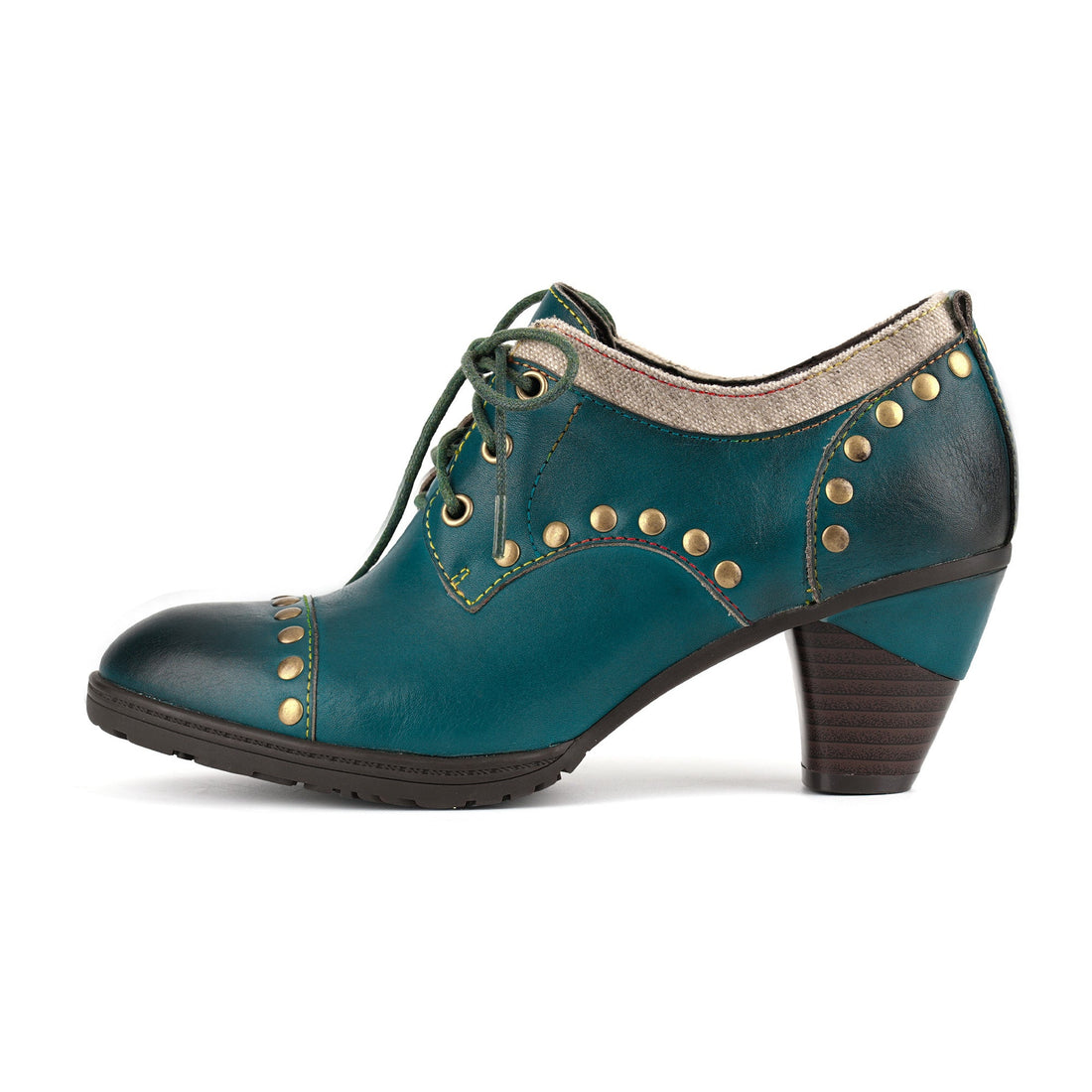 Tacones Oxford con tachuelas de color verde azulado vintage