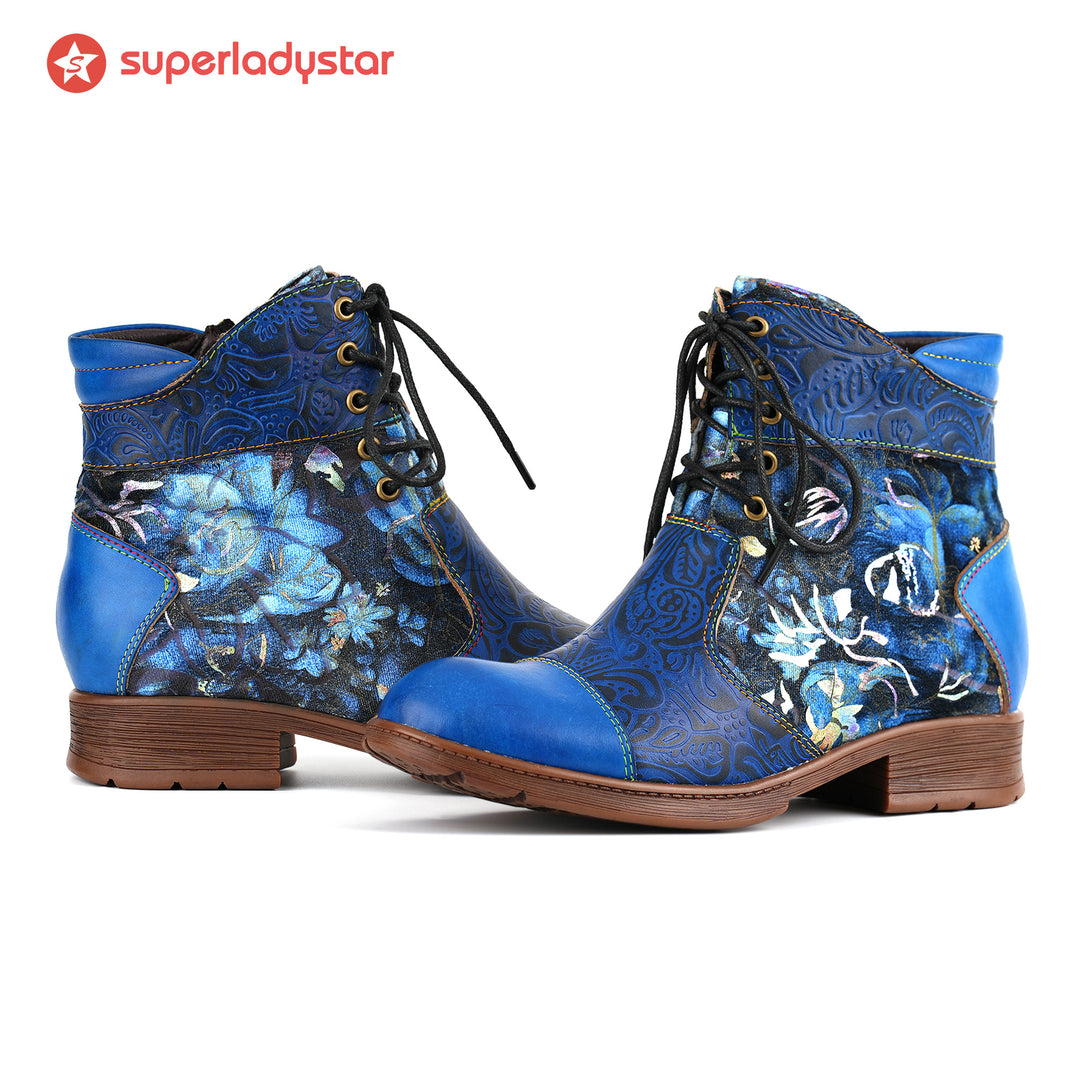 Midnight Blossom Lace-Up Ankle Boots