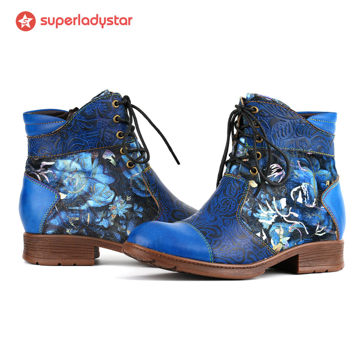 Midnight Blossom Lace-Up Ankle Boots