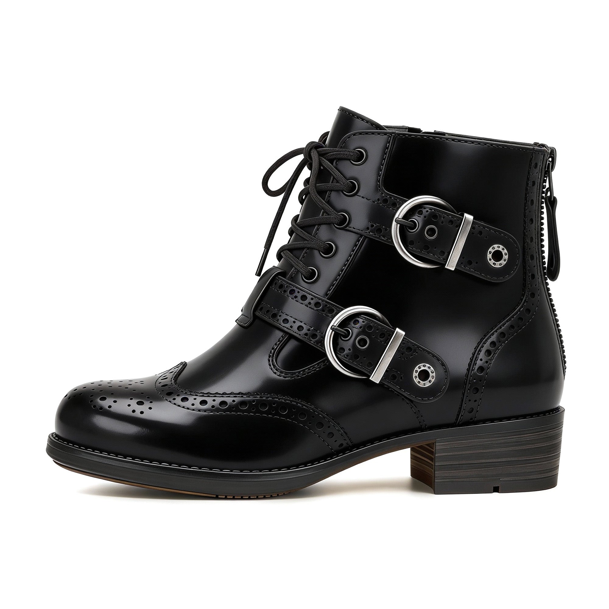 Retro Chic Brogue Buckle Ankle Boots(Pre-order)