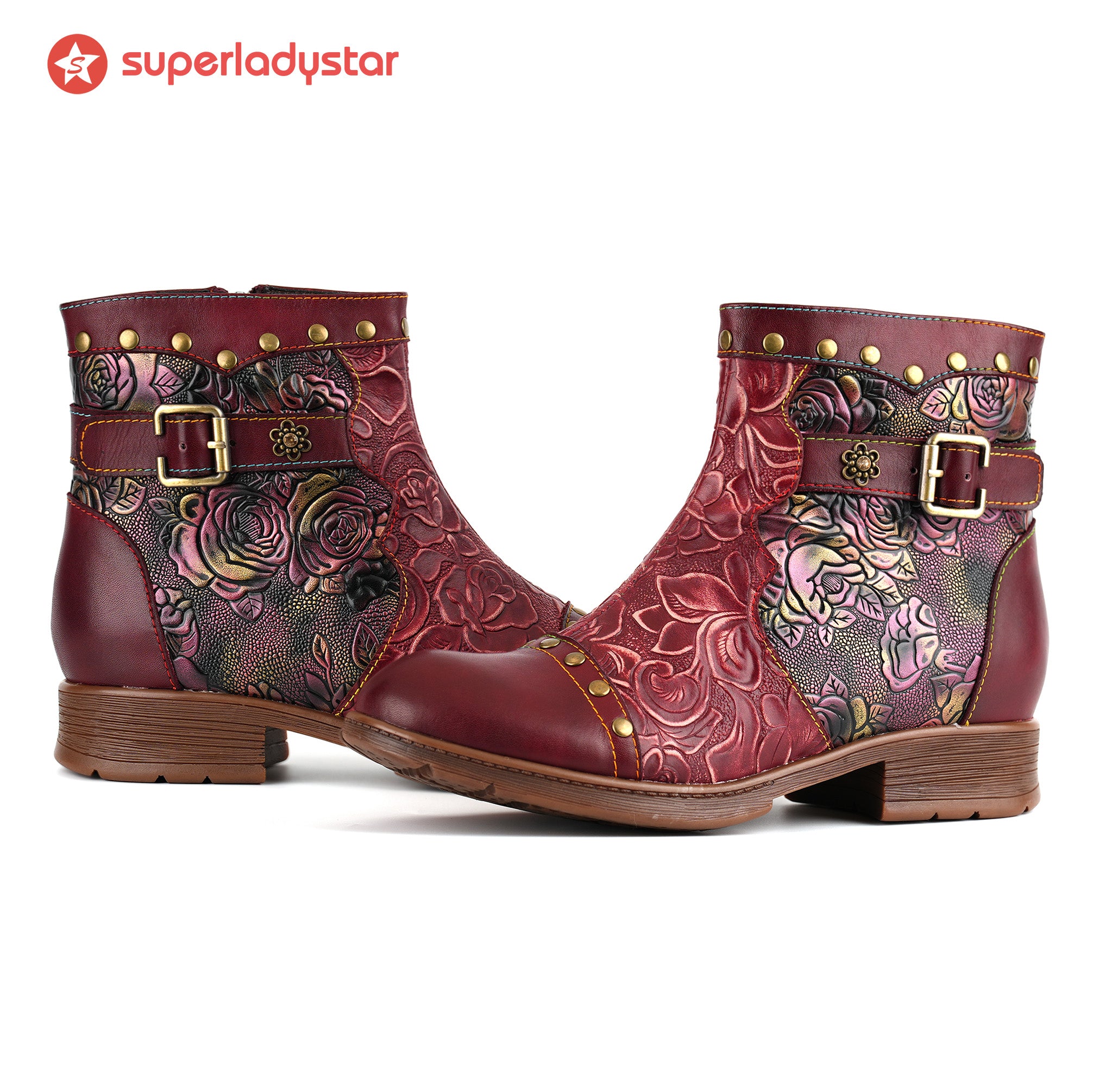 Crimson Rose Embossed Ankle Boots(Pre-order)