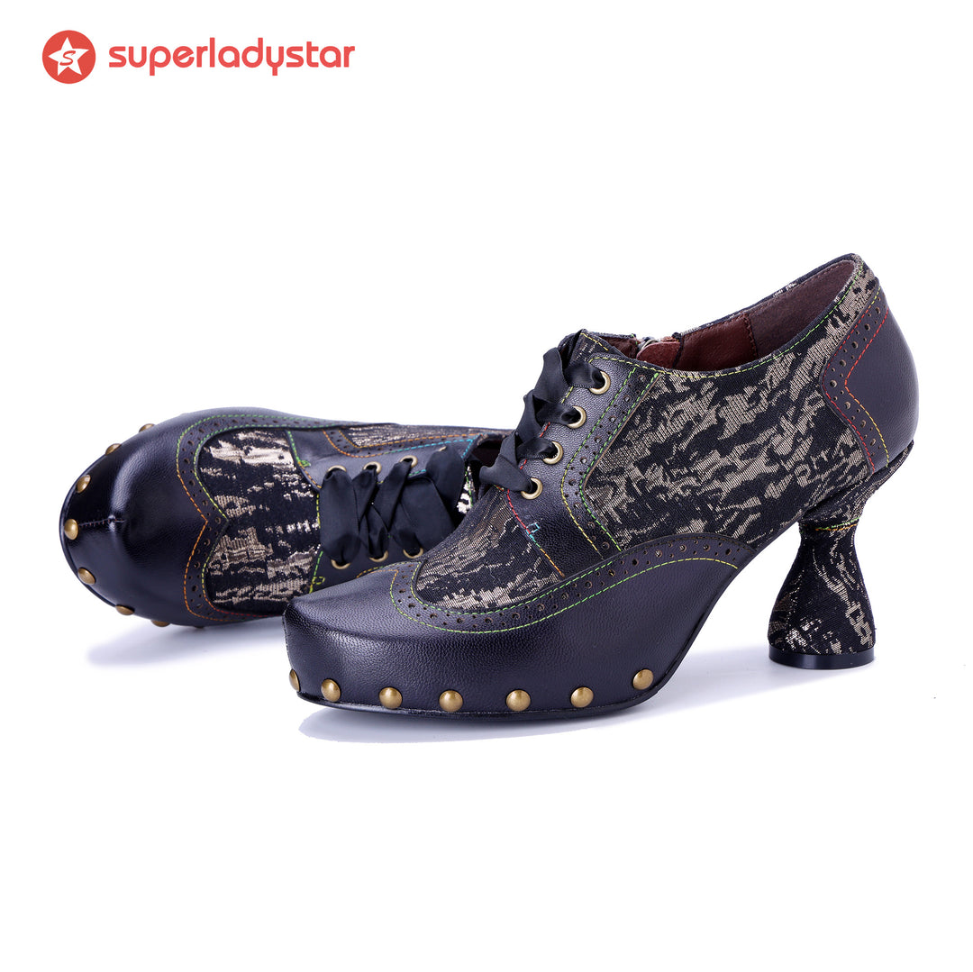 Pompes exquises en cuir à la main rétro