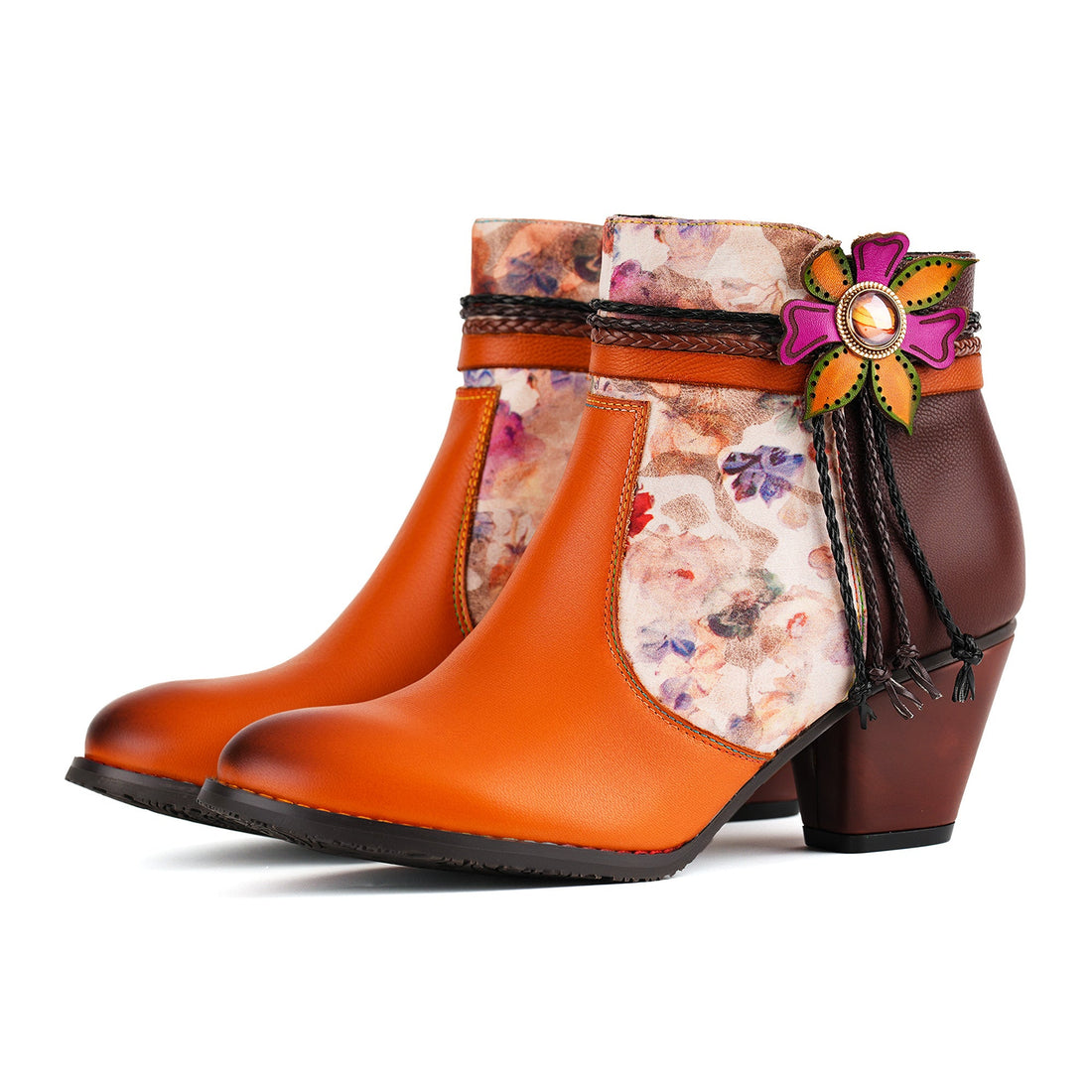 Bottes de cheville à charme floral fait à la main