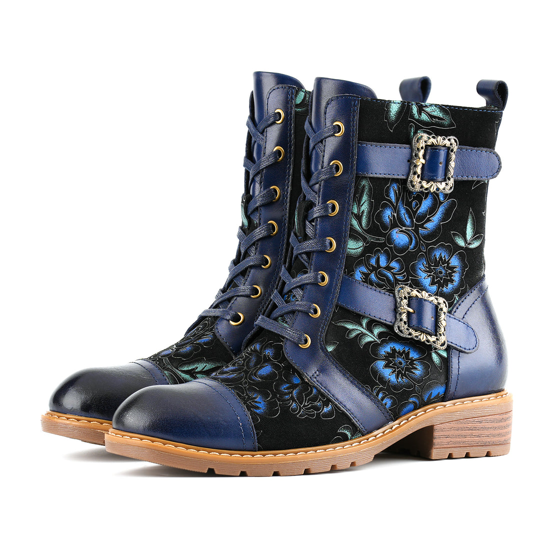 Timeless Grace Floral Lace-Up Flat Ankle Boots