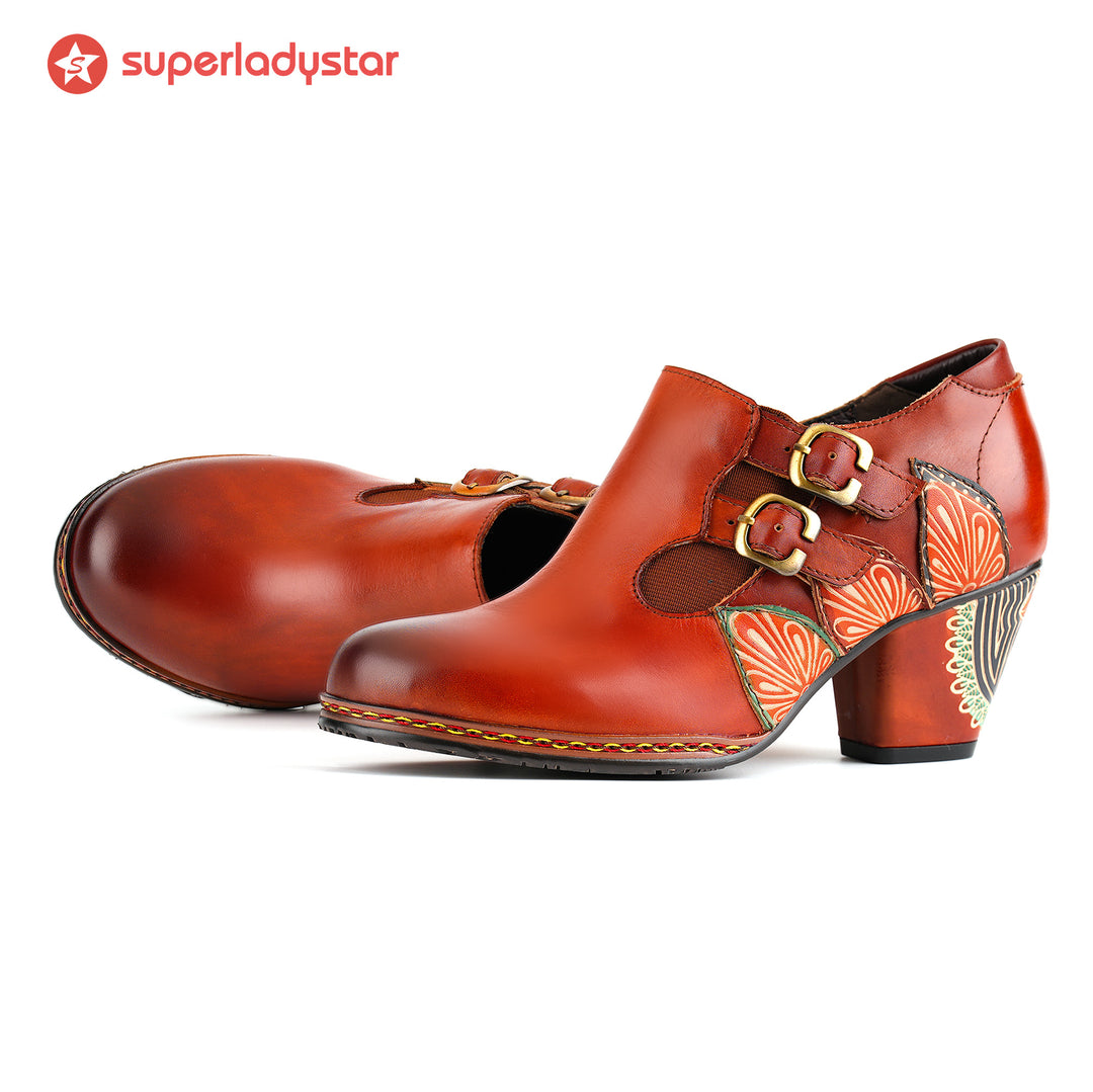 Pompe con cerniera in pelle retrò