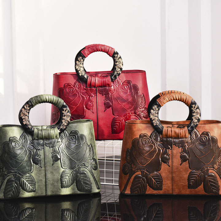 Borsa a tracolla di grande capacità con goffratura retrò