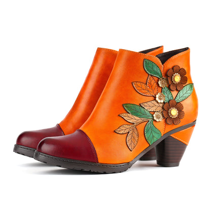 Retro Boho Floral Charm Ankle Boots