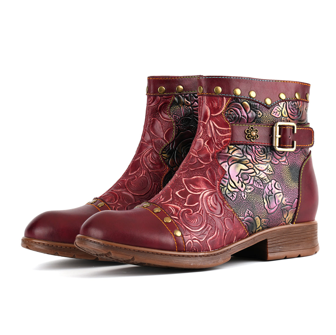 Crimson Rose Embossed Ankle Boots(Pre-order)