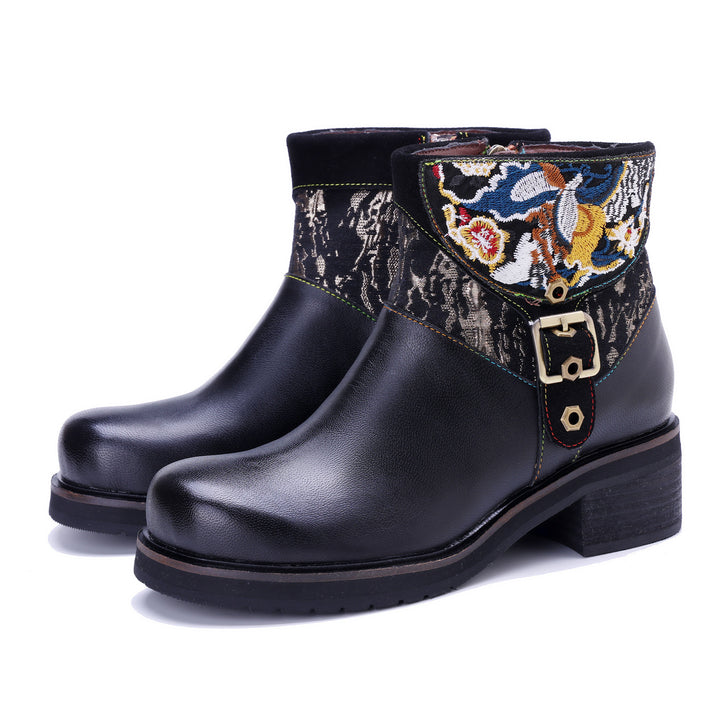 Embroidered Elegance Ankle Boots
