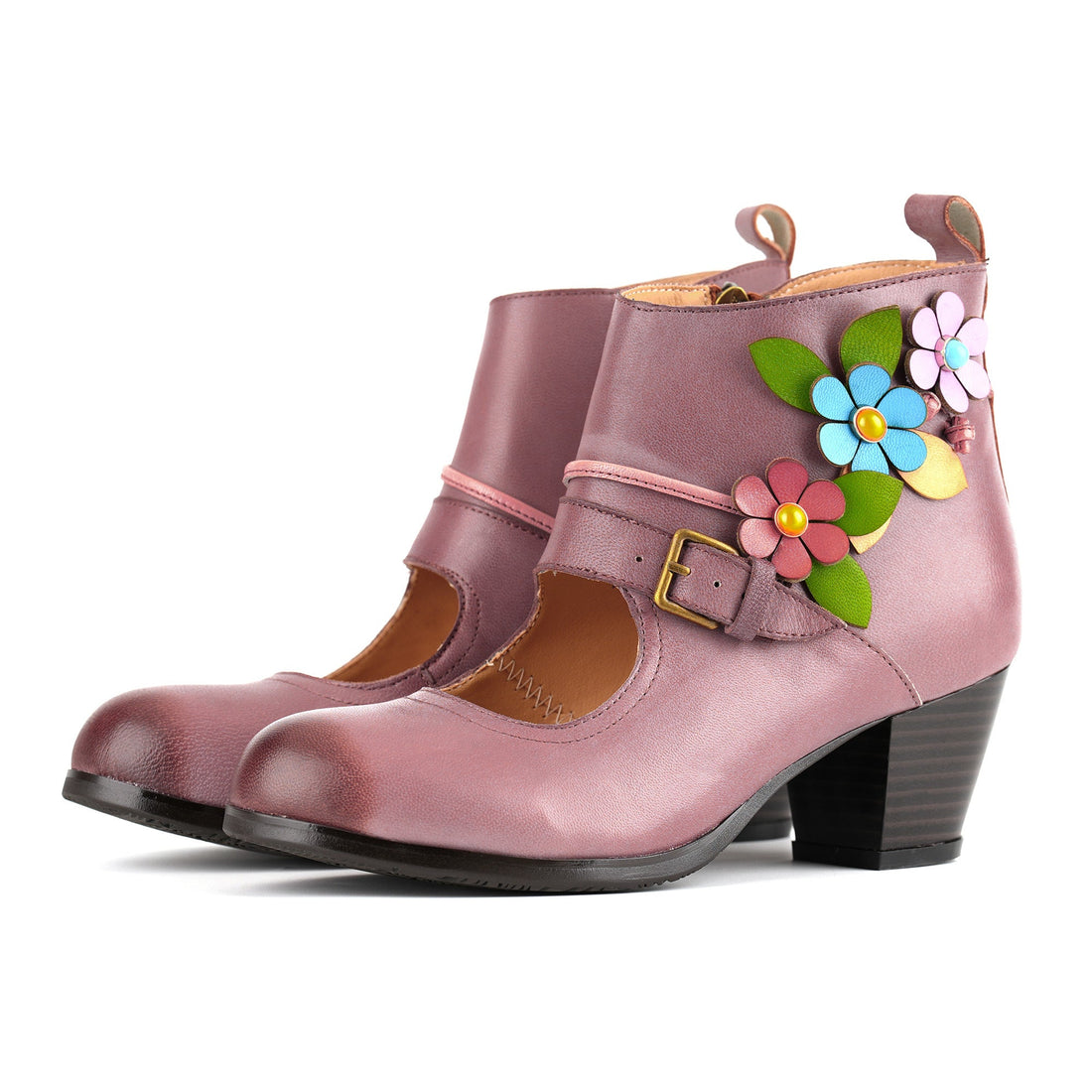 Floral Buckle Elegance Meets Ankle Boots