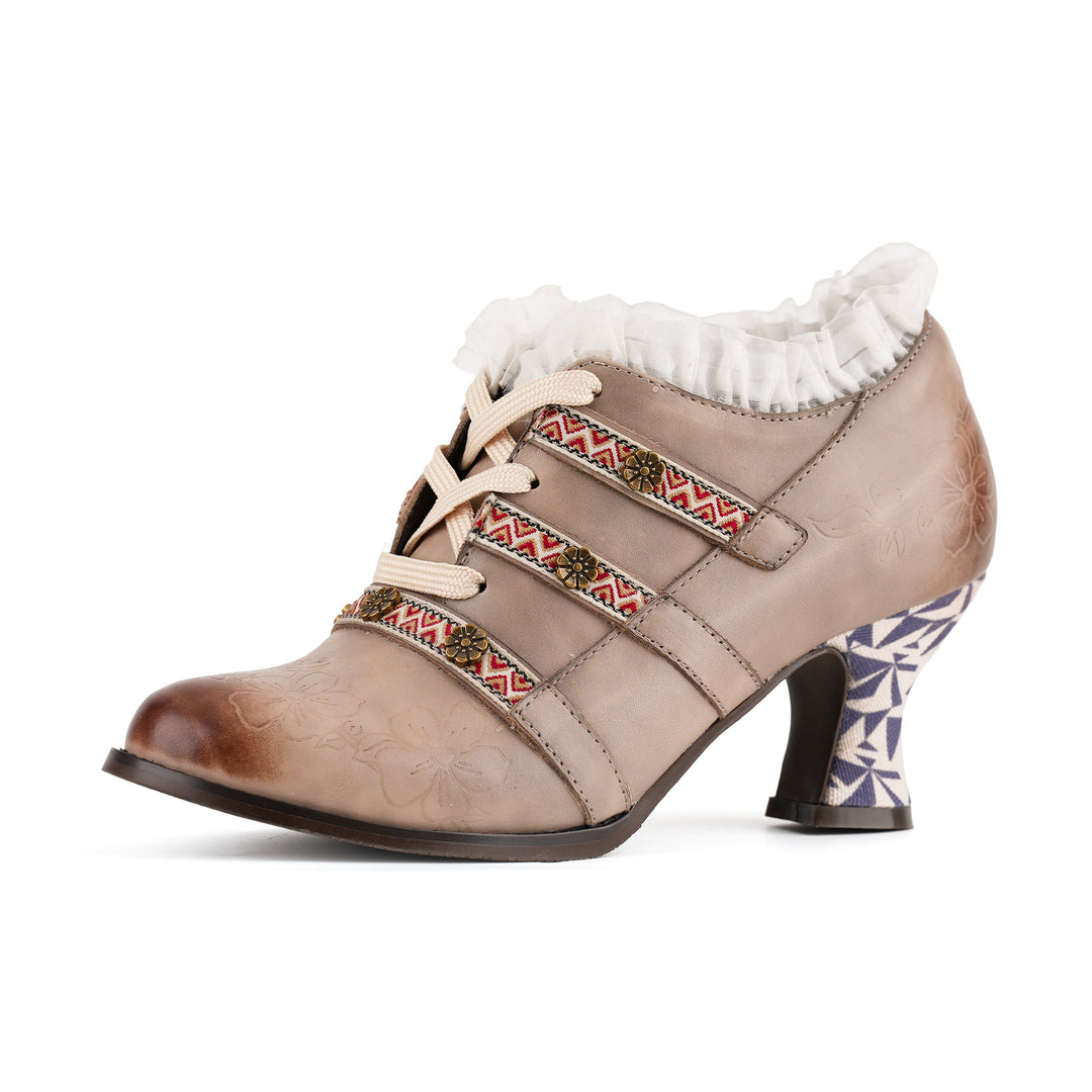 Vintage Boho Lace-Up Pumps