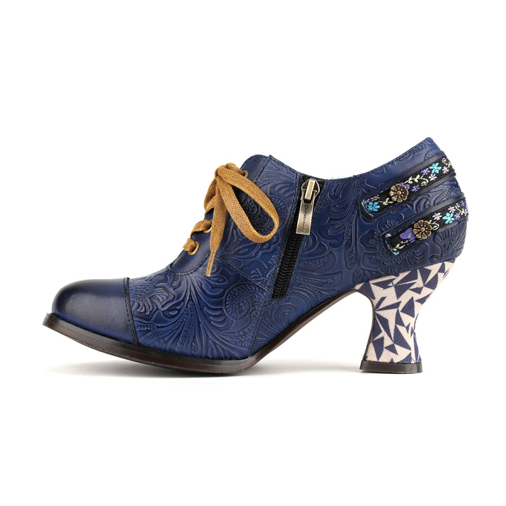 Floral Embossed Lace-Up Heels