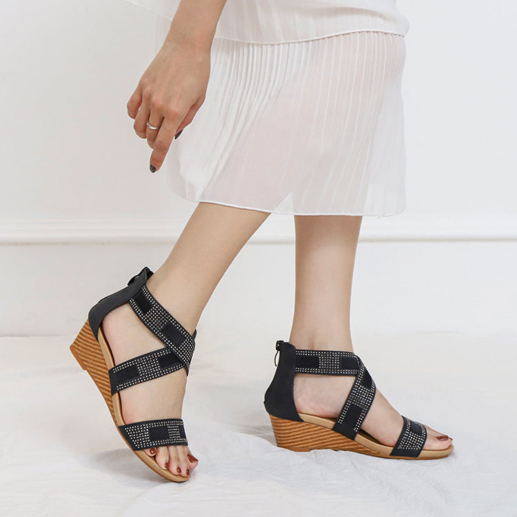 Strasssteine ​​bequeme Plattformkeilsandalen