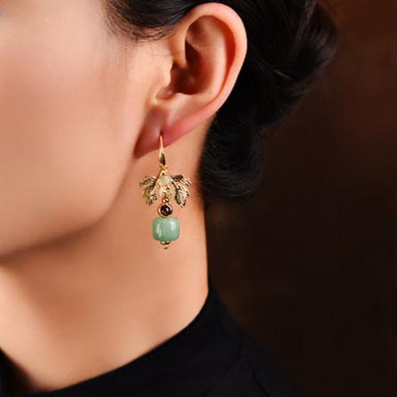 Green Apple Leaf Earrings