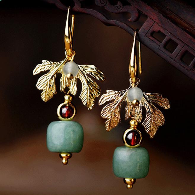 Green Apple Leaf Earrings