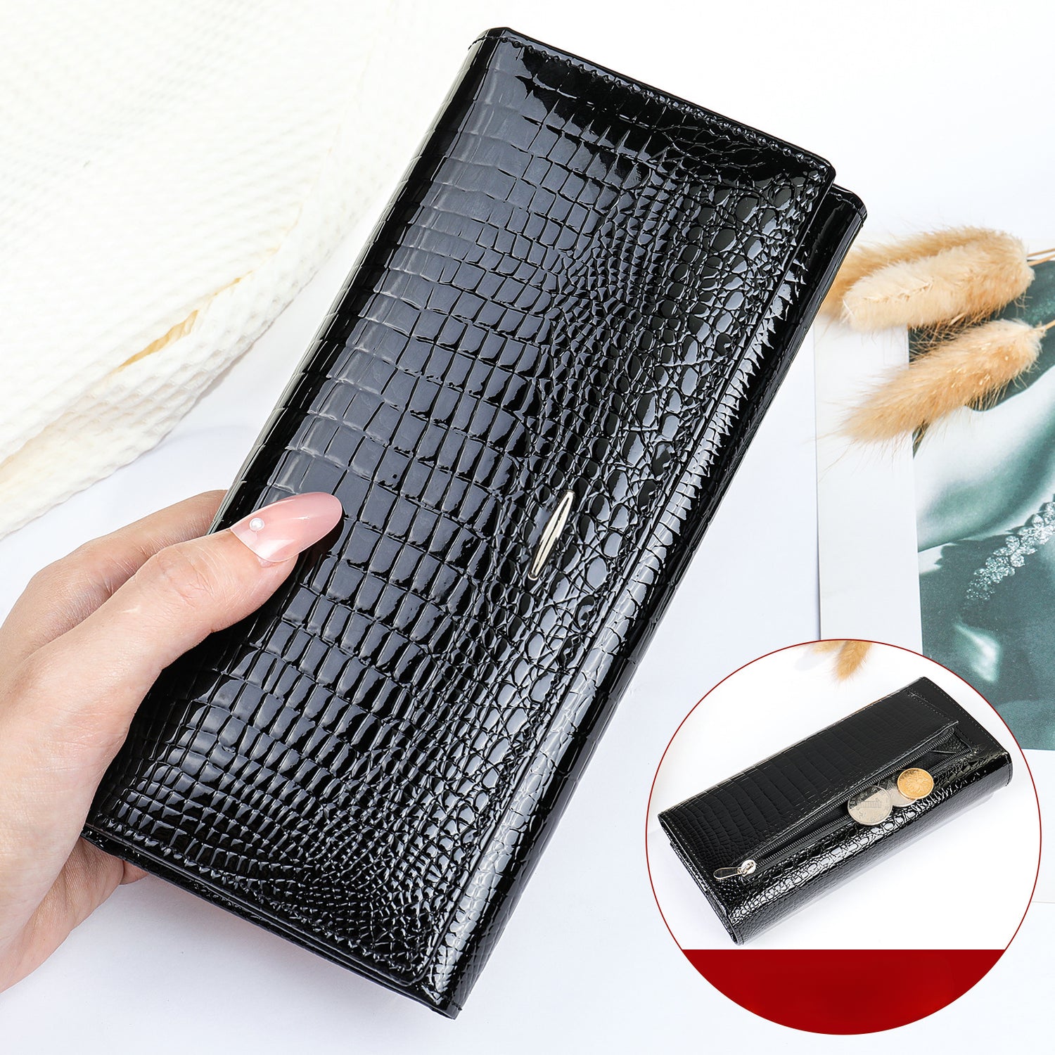 Elegant Solid Color Cowhide Wallet