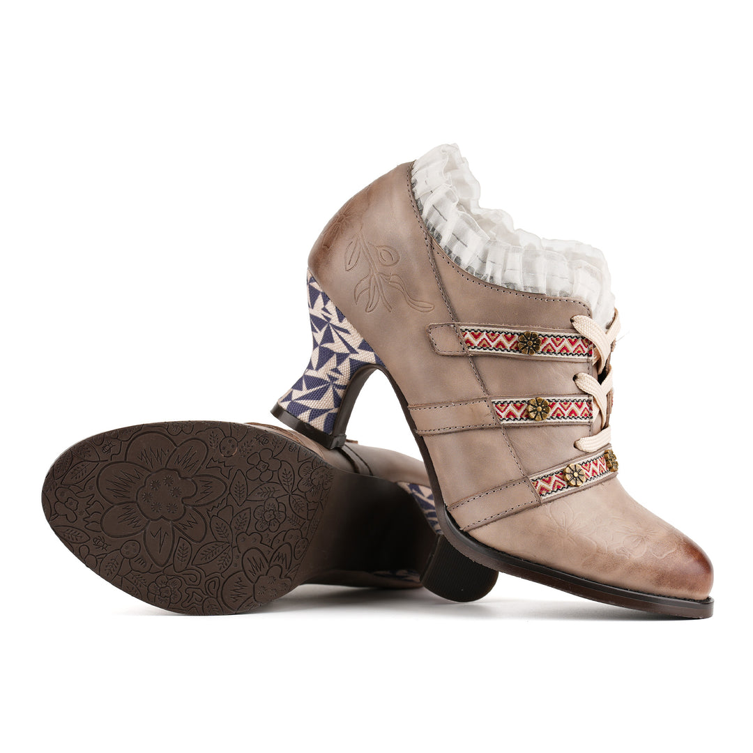 Vintage Boho Lace-Up Pumps