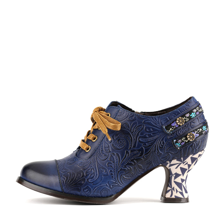 Floral Embossed Lace-Up Heels