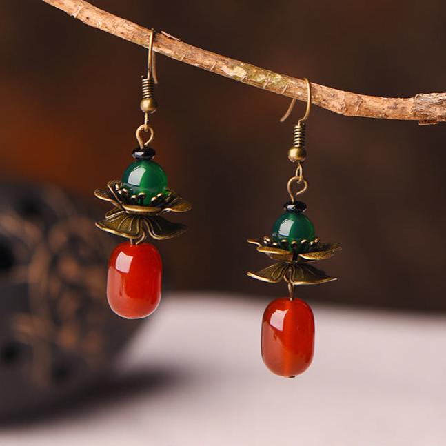 Minimalist Fashion Red Agate Vintage Earrings