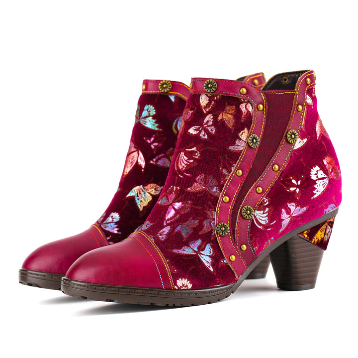 Vintage Butterfly Elegance Leather Ankle Shoes