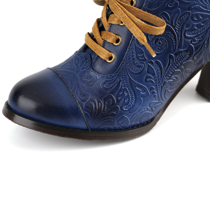 Floral Embossed Lace-Up Heels