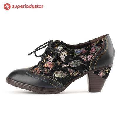 Vintage Butterfly Elegance Leather Pumps