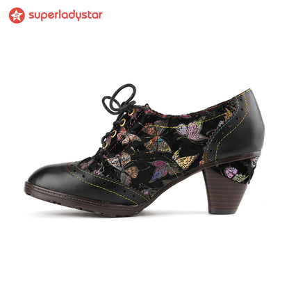 Vintage Butterfly Elegance Leather Pumps