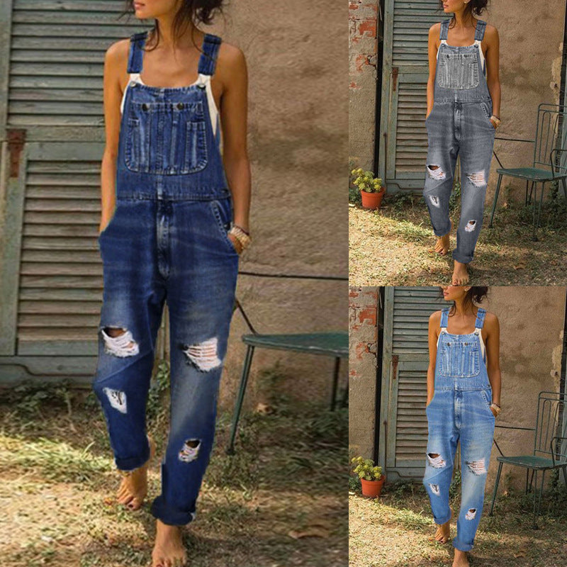 Denim Simple and Versatile Casual Women's Jumpsuit Overalls