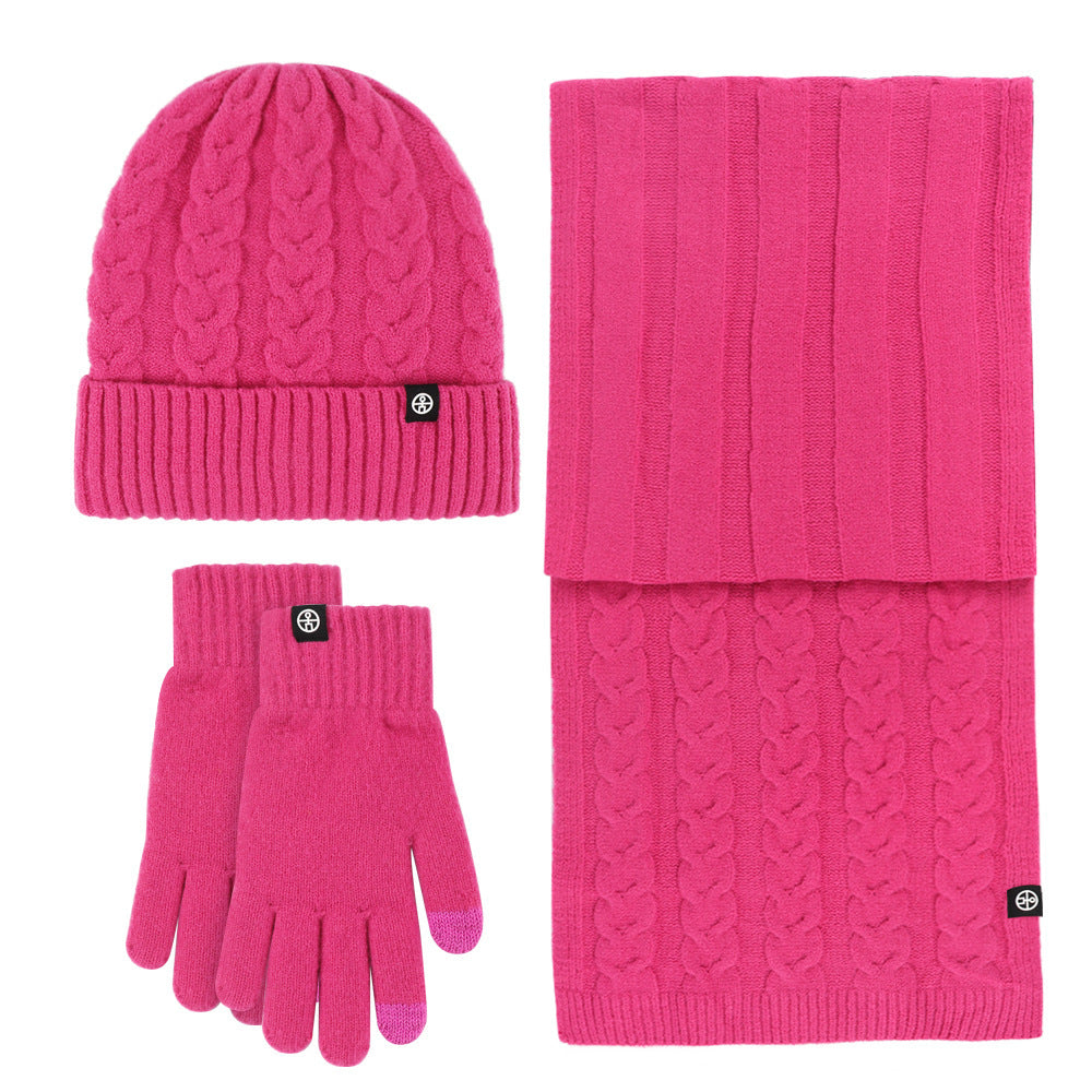 Feste Farbe warmer Hut, Schal und Handschuhe Set