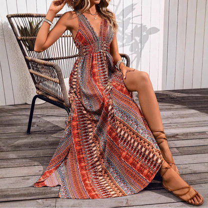 Stylish Sexy Deep V-Neck Beach Vacation Dress