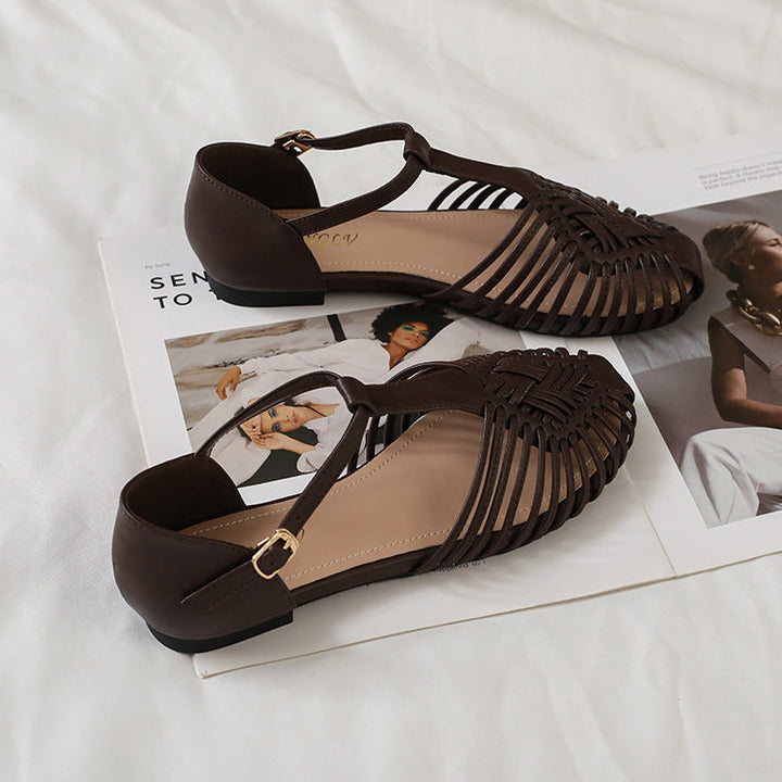 Sandalias planas con abertura y puntera cerrada tejida vintage